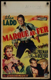 6r532 BRANDED Belgian '50 great artwork image of tough cowboy Alan Ladd with gun in hand!
