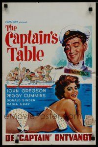 6r536 CAPTAIN'S TABLE Belgian '59 art of John Gregson & sexy Peggy Cummins on ocean cruise!