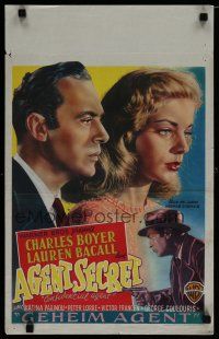 6r540 CONFIDENTIAL AGENT Belgian '45 different art of Charles Boyer & crying Lauren Bacall!