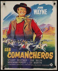 6r234 COMANCHEROS French 15x21 '61 Grinsson art of cowboy John Wayne, directed by Michael Curtiz!