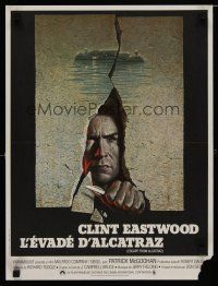 6r239 ESCAPE FROM ALCATRAZ French 15x21 '79 cool artwork of Clint Eastwood busting out by Lettick!