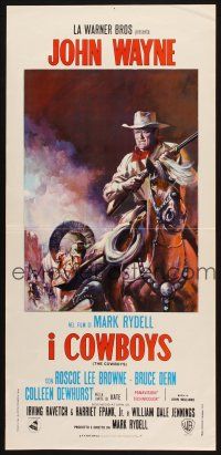 6r342 COWBOYS Italian locandina '72 different artwork of cowboy John Wayne in western action!