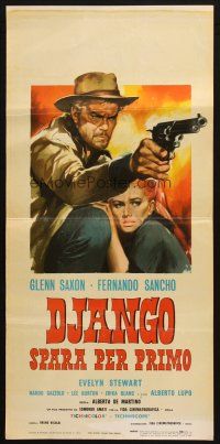 6r348 DJANGO SHOOTS FIRST Italian locandina '66 Django Spara Per Primo, cool Symeoni western art!
