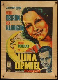 6r006 OVER THE MOON Mexican poster '46 Merle Oberon, Rex Harrison, Vargas Ocampo art!