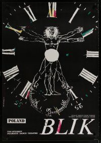 6r023 BLIK stage play English Polish 27x38 '79 Ewa Szymanska art of Vitruvian Man in clock!
