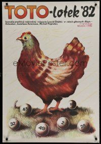 6r030 SPORTLOTO-82 Polish 27x38 '82 artwork of chicken laying lottery eggs!