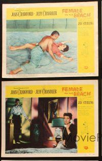 6s620 FEMALE ON THE BEACH 5 LCs '55 romantic close images of Joan Crawford and Jeff Chandler!