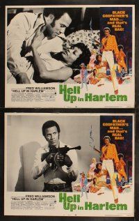 6s204 HELL UP IN HARLEM 8 LCs '74 Fred Williamson, cool blaxploitation Tanenbaum art!