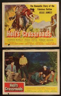 6s205 HELL'S CROSSROADS 8 LCs '57 Stephen McNally as Jesse James on horse & sexy Peggy Castle!