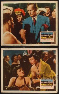 6s708 NIGHT & THE CITY 4 LCs '50 wrestling promoter Richard Widmark, directed by Jules Dassin!