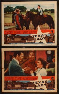 6s442 TEXAS LADY 8 LCs '55 great images of leading lady Claudette Colbert, Barry Sullivan!