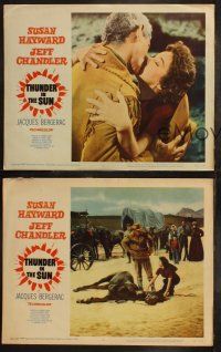 6s830 THUNDER IN THE SUN 3 LCs '59 Susan Hayward, Jeff Chandler, cool western action w/ horses!