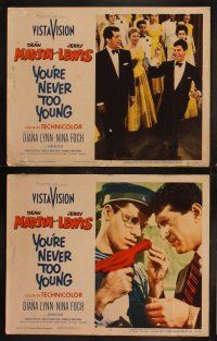 6s555 YOU'RE NEVER TOO YOUNG 7 LCs '55 great images of suave Dean Martin & wacky Jerry Lewis!