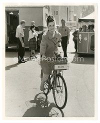 6t778 MY FAIR LADY candid 8.25x10 still '64 Audrey Hepburn riding bike w/ dog on Warner Bros lot!