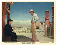 6t192 BAD DAY AT BLACK ROCK color 8x10 still #7 '55 Robert Ryan stands over seated Spencer Tracy!