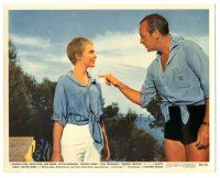 6t203 BONJOUR TRISTESSE color 8x10 still #10 '58 Jean Seberg smiles at David Niven in wacky outfit!