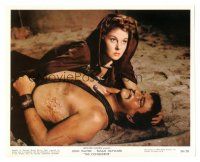 6t218 CONQUEROR color 8x10 still '59 close up of sexy Susan Hayward & fallen barbarian John Wayne!