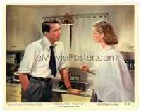 6t221 DESIGNING WOMAN color 8x10 still #7 '57 c/u of Gregory Peck puzzled by sexy Lauren Bacall