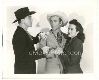 6t698 KING OF THE COWBOYS 8.25x10 still '43 hero Roy Rogers protects Peggy Moran from James Bush!