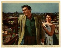 6t273 STAR IS BORN color 8x10 still #8 '54 close up of Judy Garland behind James Mason on rooftop!