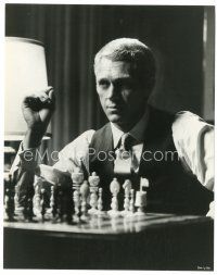 6t940 THOMAS CROWN AFFAIR 8x10.25 still '68 Steve McQueen seated at chessboard in vest & tie!