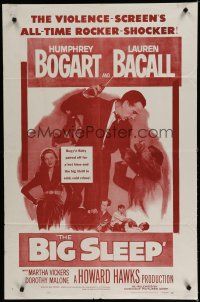 6w083 BIG SLEEP 1sh R56 Humphrey Bogart, sexy Lauren Bacall, Howard Hawks
