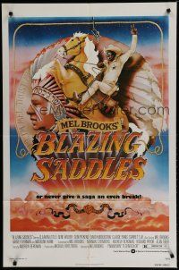 6w089 BLAZING SADDLES 1sh '74 classic Mel Brooks western, art of Cleavon Little by John Alvin!