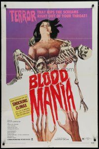 6w090 BLOOD MANIA 1sh '70 really wild horror artwork, it rips the screams out of your throat!