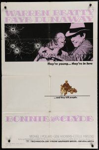 6w098 BONNIE & CLYDE 1sh '67 the most notorious crime duo Warren Beatty & Faye Dunaway!