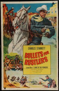 6w115 CHARLES STARRETT stock 1sh '52 Bullets for Rustlers, cool western art!