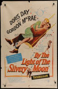 6w116 BY THE LIGHT OF THE SILVERY MOON 1sh '53 great romantic artwork of Doris Day & Gordon McRae!