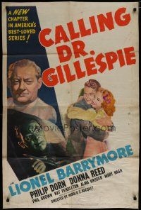 6w119 CALLING DR. GILLESPIE 1sh '42 artwork of Lionel Barrymore, Philip Dorn & young Donna Reed!