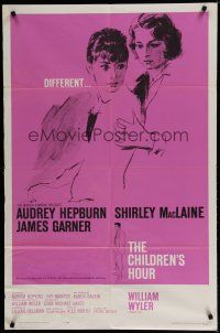 6w138 CHILDREN'S HOUR 1sh '62 close up artwork of Audrey Hepburn & Shirley MacLaine!