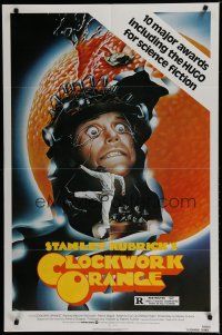 6w144 CLOCKWORK ORANGE 1sh R82 Stanley Kubrick classic, best different art of Malcolm McDowell!