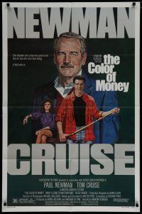 6w150 COLOR OF MONEY 1sh '86 Robert Tanenbaum art of Paul Newman & Tom Cruise playing pool!