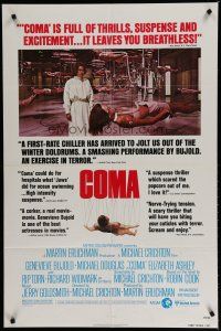 6w152 COMA reviews 1sh '77 Genevieve Bujold finds room full of coma patients in special harnesses!
