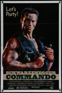 6w156 COMMANDO 1sh '85 cool image of Arnold Schwarzenegger in camo, let's party!