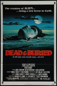 6w180 DEAD & BURIED 1sh '81 really cool horror art of person buried up to the neck by Campanile!