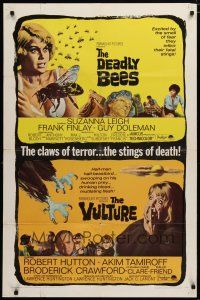 6w183 DEADLY BEES/VULTURE 1sh '67 double-feature, the stings of death & the claws of terror!