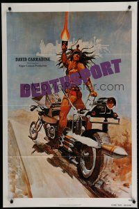 6w185 DEATHSPORT teaser 1sh '78 David Carradine, cool art of futuristic battle motorcycle!