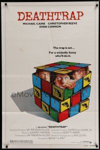 6w186 DEATHTRAP style B 1sh '82 art of Chris Reeve, Michael Caine & Dyan Cannon in Rubik's Cube!