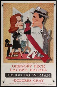 6w192 DESIGNING WOMAN style B 1sh '57 best art of Gregory Peck & Lauren Bacall by Jacques Kapralik!