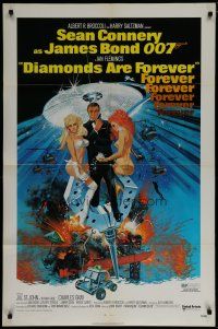 6w195 DIAMONDS ARE FOREVER 1sh '71 art of Sean Connery as James Bond by Robert McGinnis