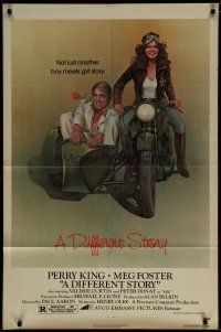 6w196 DIFFERENT STORY 1sh '78 art of Meg Foster on motorcycle & Perry King in sidecar by Obrero!