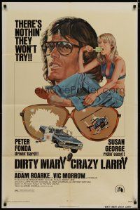 6w199 DIRTY MARY CRAZY LARRY 1sh '74 art of Peter Fonda & Susan George sucking on popsicle!