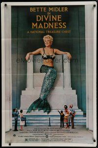 6w200 DIVINE MADNESS style B 1sh '80 great image of mermaid Bette Midler as Lincoln Memorial!