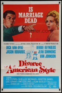 6w201 DIVORCE AMERICAN STYLE 1sh '67 Dick Van Dyke points at Debbie Reynolds, is marriage dead?