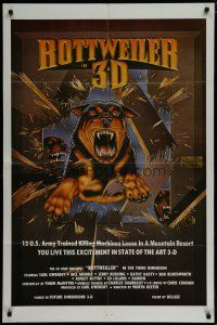6w205 DOGS OF HELL 1sh '82 awesome 3D artwork of Rottweilers, trained killing machines!