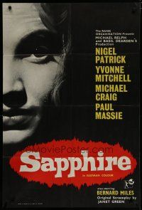 6w695 SAPPHIRE English 1sh '59 English mystery directed by Basil Dearden, don't tell her secret!