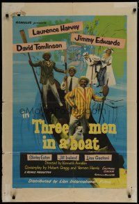 6w851 THREE MEN IN A BOAT English 1sh '56 wacky art of Laurence Harvey & co-stars on gondola!